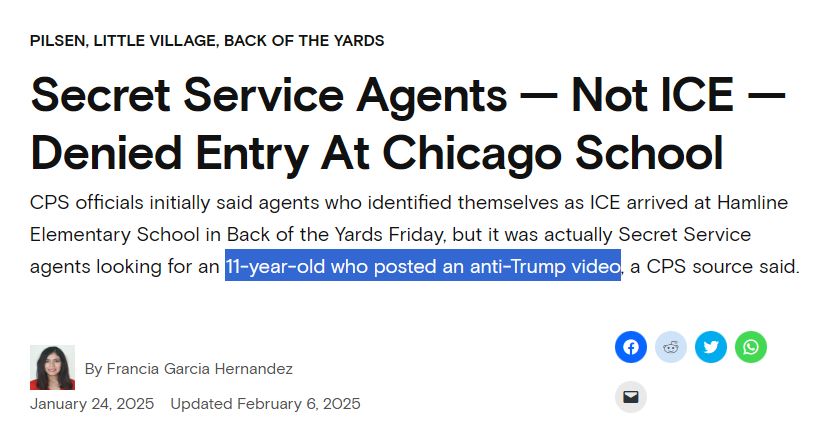 Secret Service Agents — Not ICE — Denied Entry At Chicago School
CPS officials initially said agents who identified themselves as ICE arrived at Hamline Elementary School in Back of the Yards Friday, but it was actually Secret Service agents looking for an 11-year-old who posted an anti-Trump video, a CPS source said.