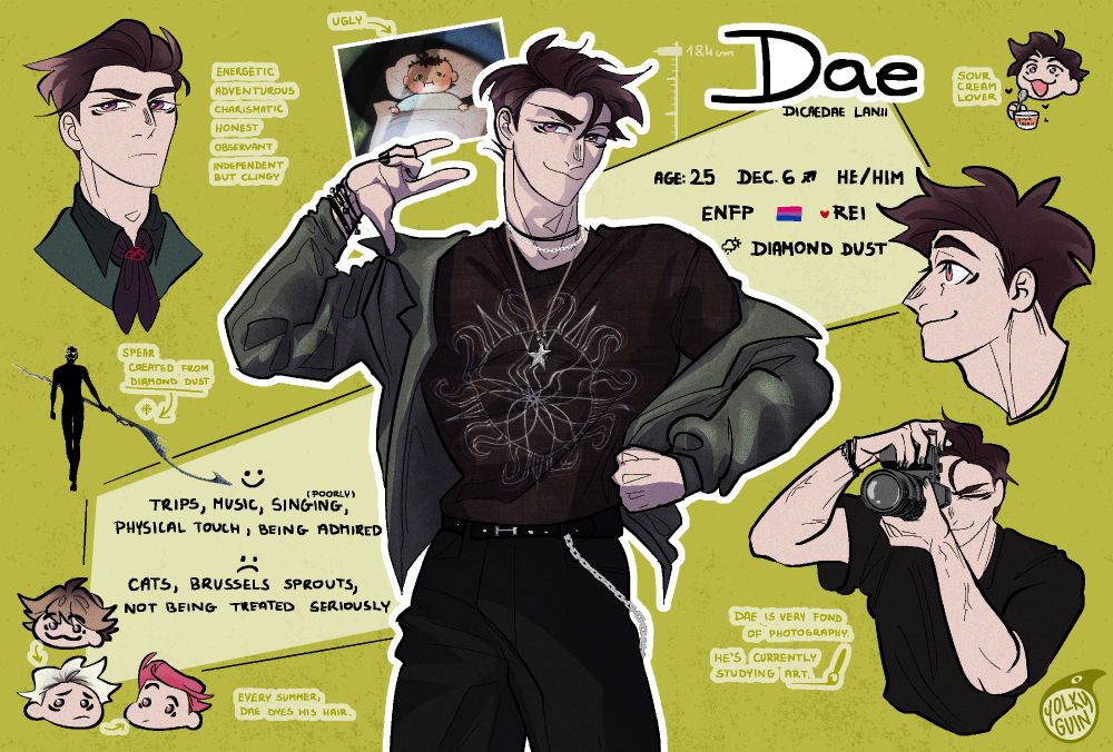 Character sheet introducing Dae (oc) with information about him.