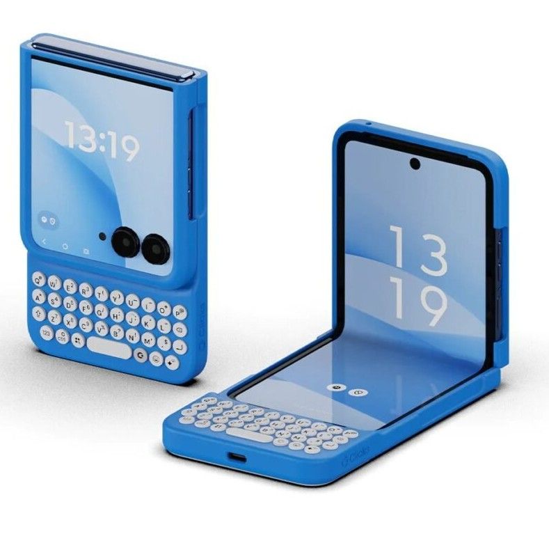 foldable phone with a clip on keyboard 