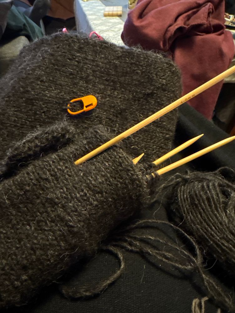 Knitting with wooden needles