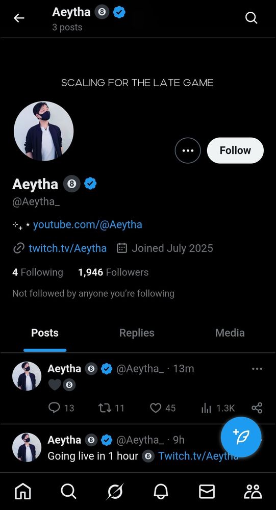 a screenshot of the twitter account for aethya, the new persona for former vtuber, Aster Arcadia, formerly of Nijisanji EN, who was fired for sexual/workplace harassment 
