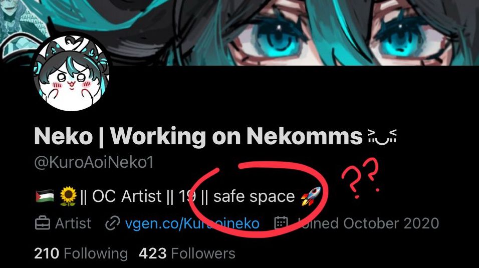 screenshot of the twitter bio from user, @/KuroAoiNeko1, before being edited 