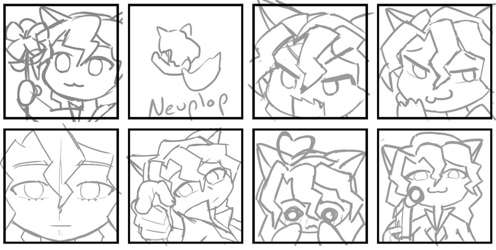 Emotes for LadyPaaan
In order: flower, wait, angry, smug, stare, point, blush, gun.