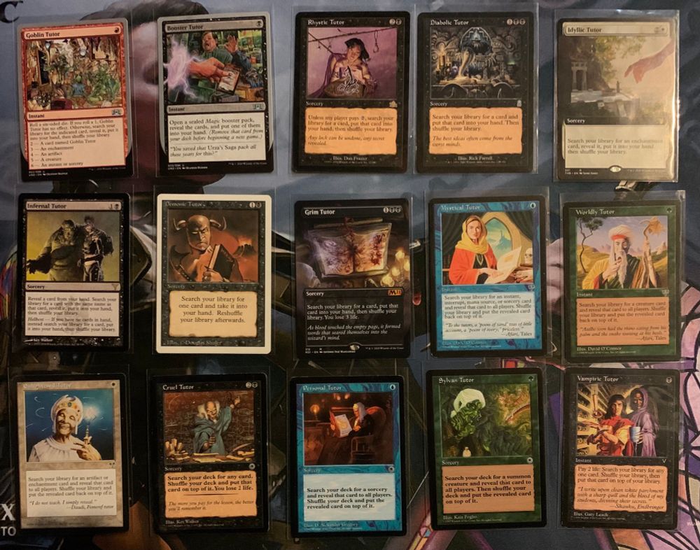 All of the Magic cards with the word “Tutor” in their name. There are 15. Most of them are original printings.