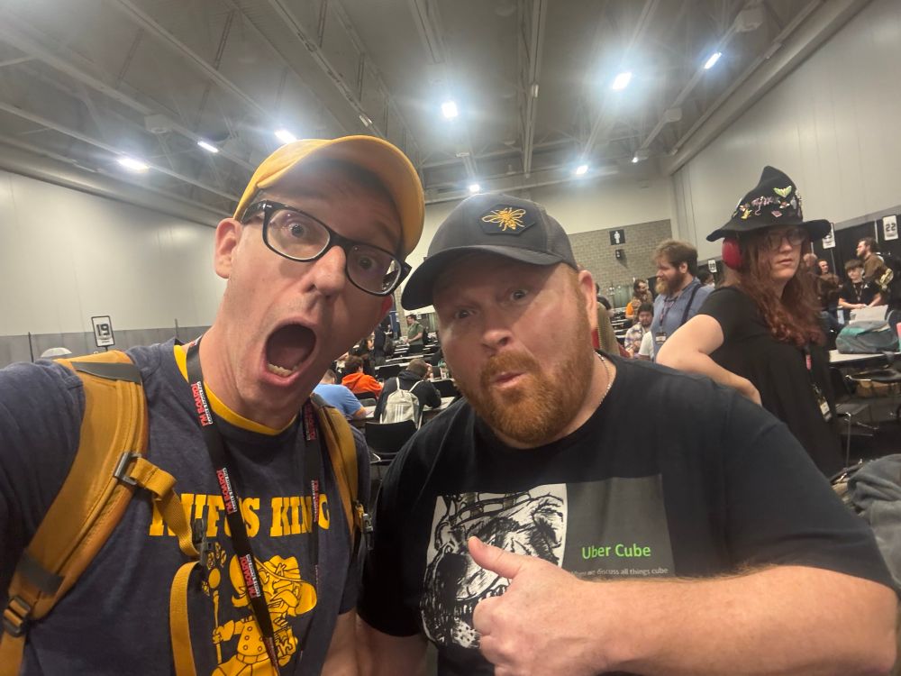 Me and Uber Bear giving a horrified gaze at CubeCon