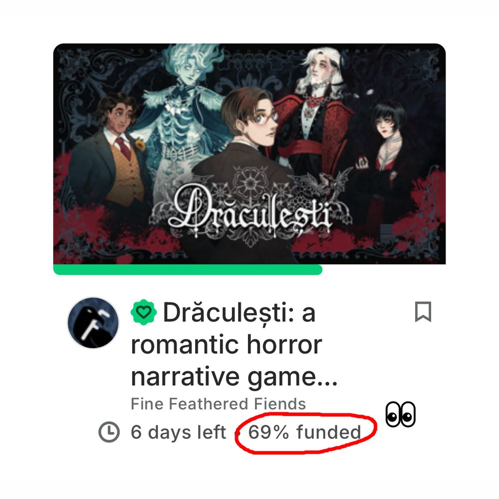 There are 6 days left in the Draculesti Kickstarter campaign, and it's at 69% 👀