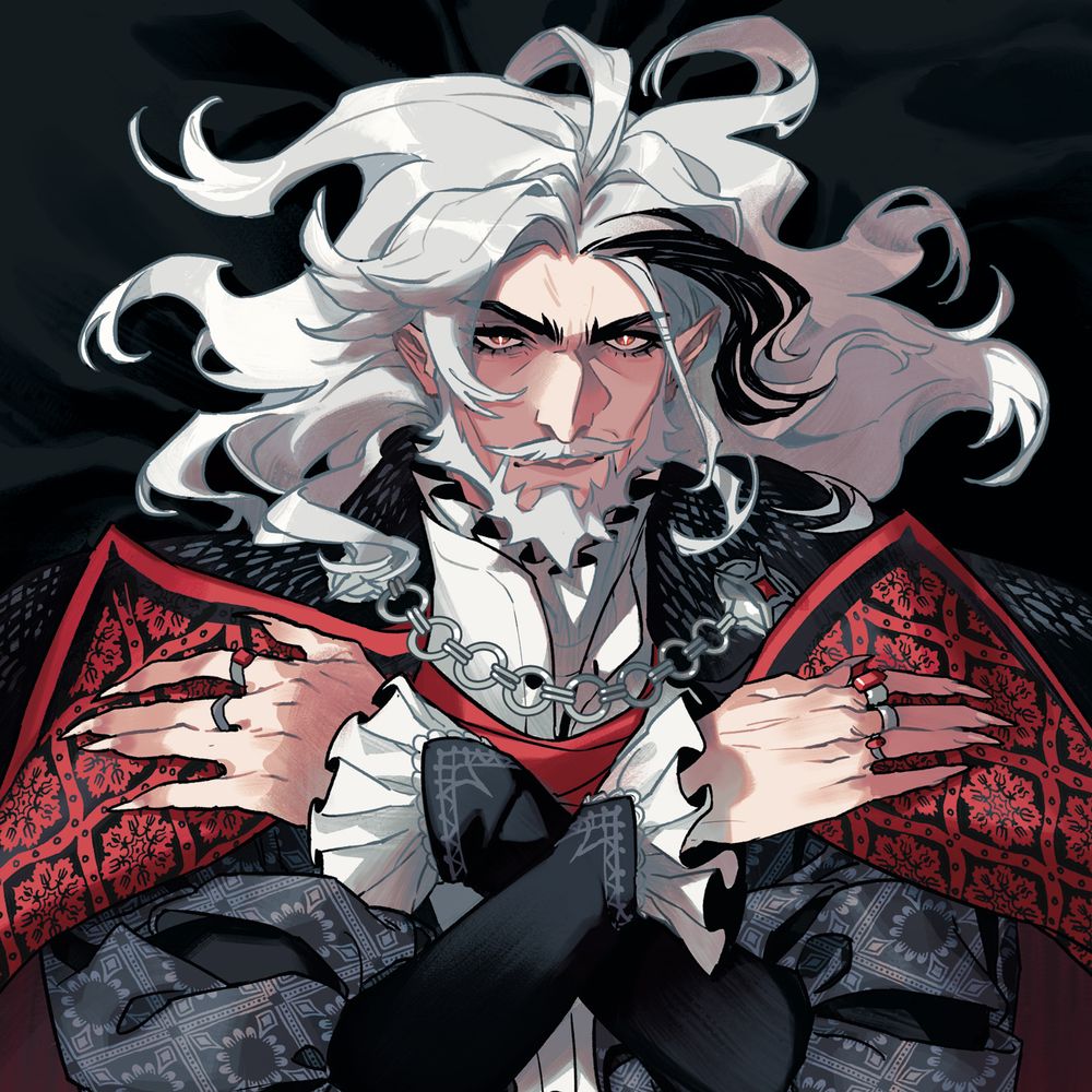 Dracula gives you a challenging look, with his arms folded up over his chest.