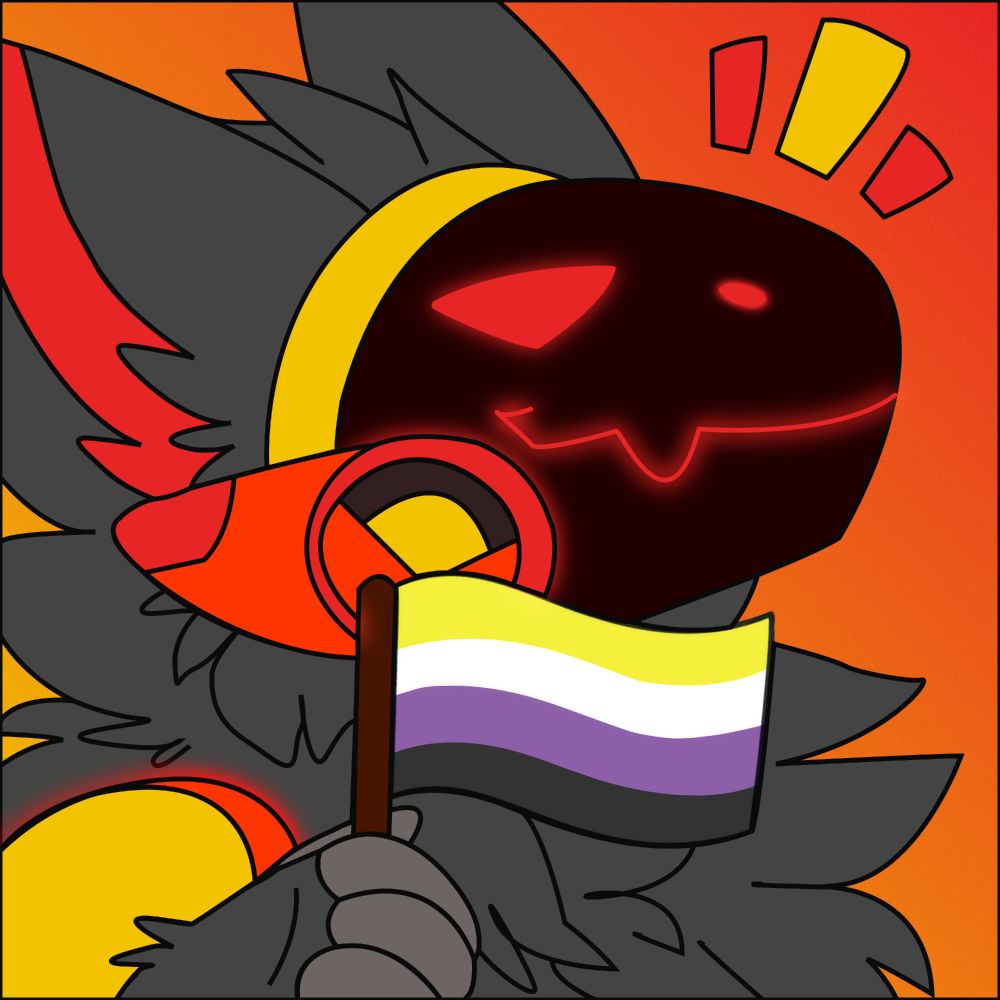 Proto_ holding the Non-Binary flag