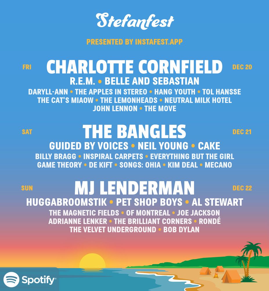 Instafest.app festival poster with headliners Charlotte Cornfield, The Bangles and MJ Lenderman