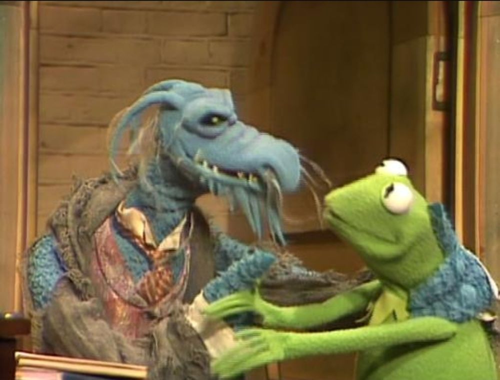 Uncle Deadly (the Phantom of the Muppet Show) and Kermit the Frog