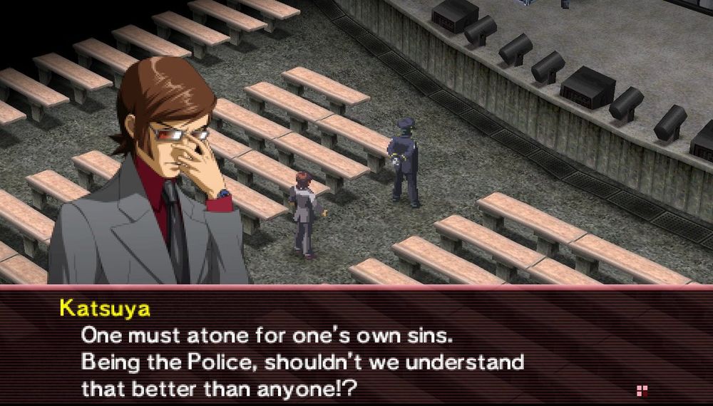 Katsuya adds, "One must atone for one's own sins. Being the Police, shouldn't we understand that better than anyone!?"