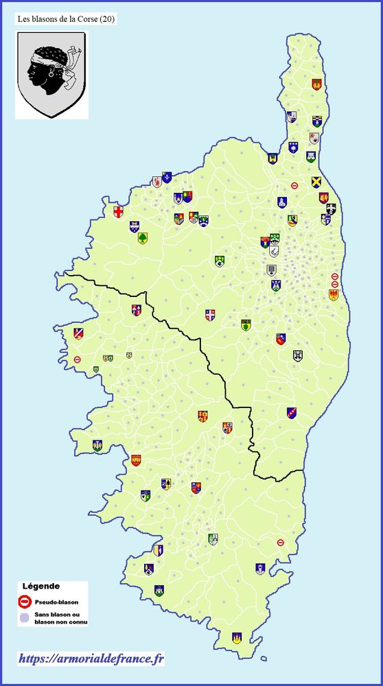 Carte héraldique de la Haute-Corse et de la Corse-du-Sud