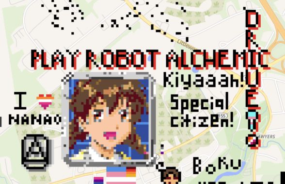 screenshot of wplace.live where unknown parties have made a tribute to Nanao from Robot Alchemic Drive