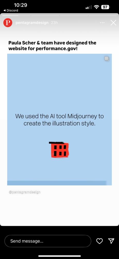 The Federal Goverment teamed up with Pentagram to redesign their website performance.gov

Pentagram on of the world’s leading ad agencies used Midjourney, rather than hire actual artists. 