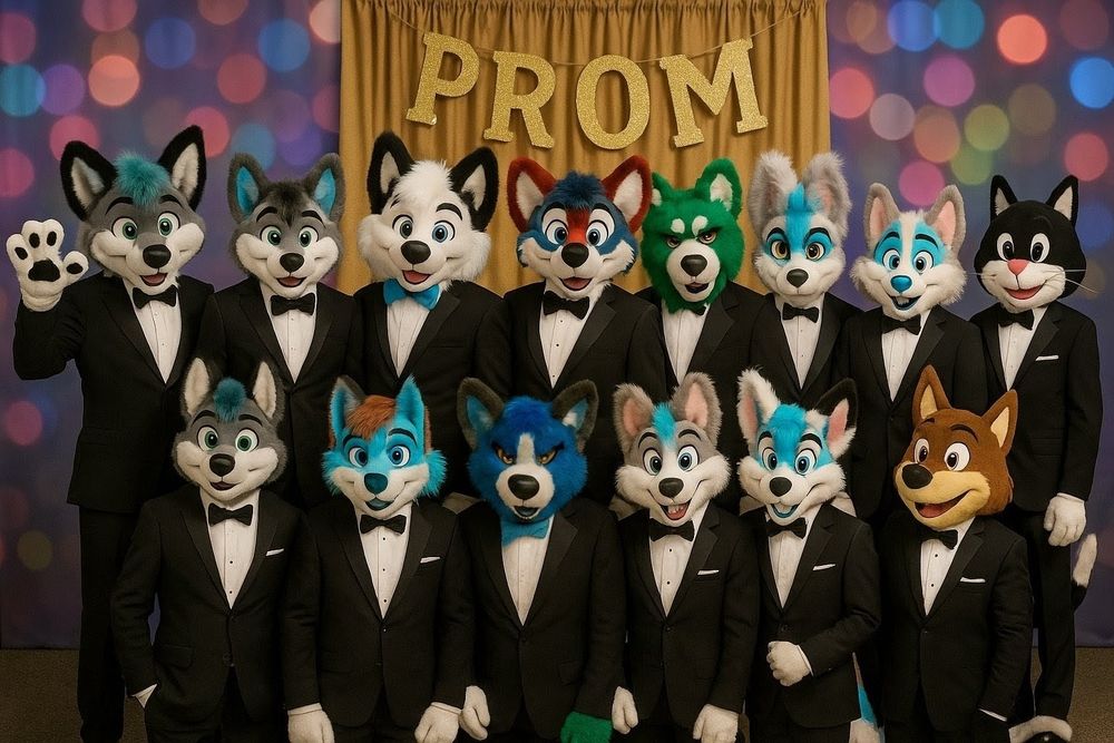 Wolf, cat and dog furries wearing tuxedos