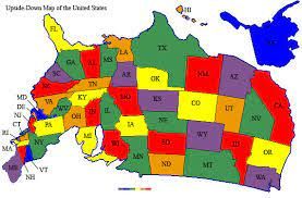 An "upside-down map of the United States -- that is, with south at the top and north at the bottom.  When studying maps like this in public school, they were referred to as "corrective perspecives".