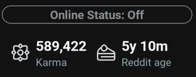 A reddit screenshot showing 589k in 5y, 10m.