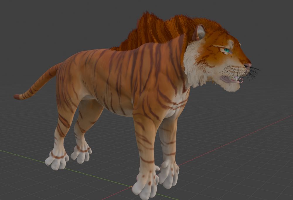 WIP of a blender model of my OC Jay in his totem form that turns him into a tiger