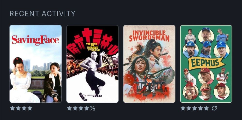 Saving Face, The 36th Chamber of Shaolin, Invincible Swordsman, and Eephus