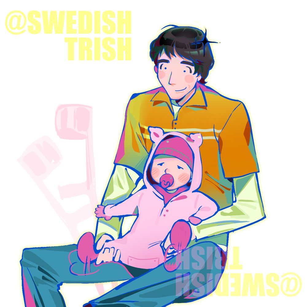 A drawing of Walter White Jr and Holly, Two fictional characters from the series breaking bad. Walter Jr is depicted to be playing with his sister