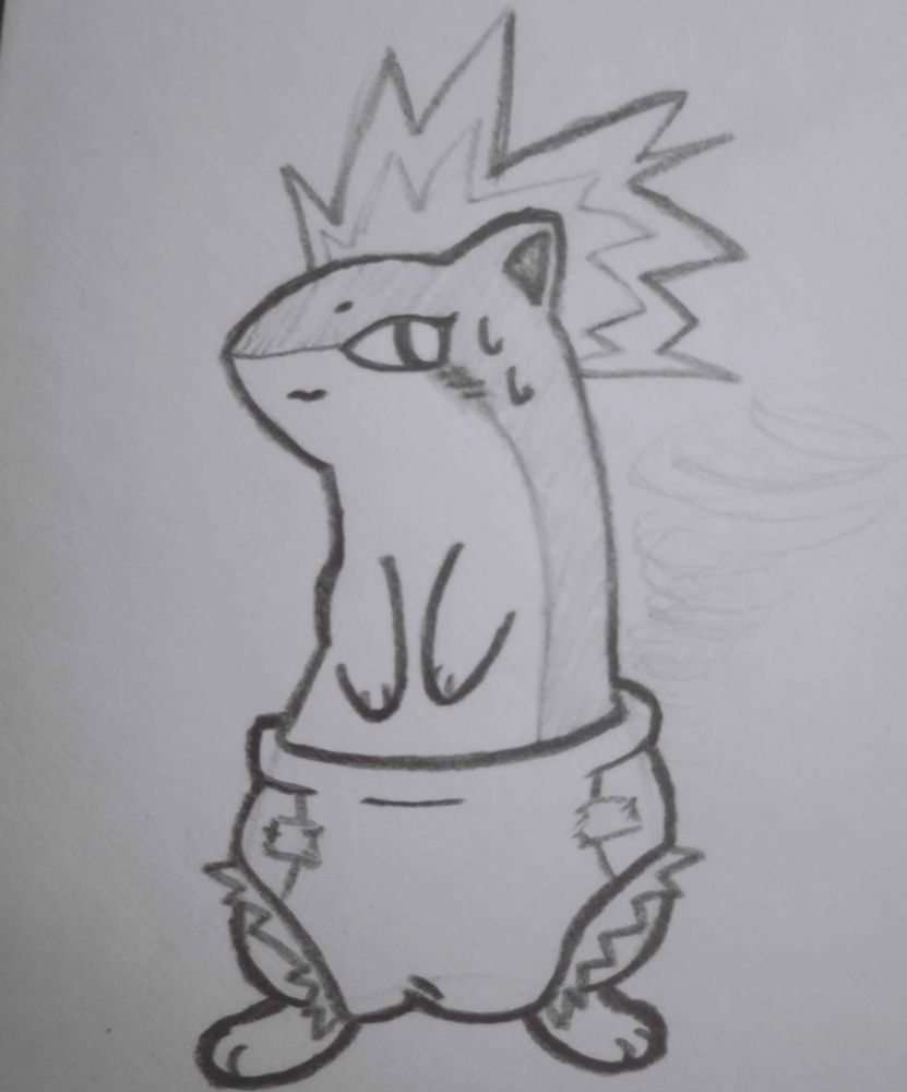 My lovely Quilava, Cider! She's looking nervous in that diaper.