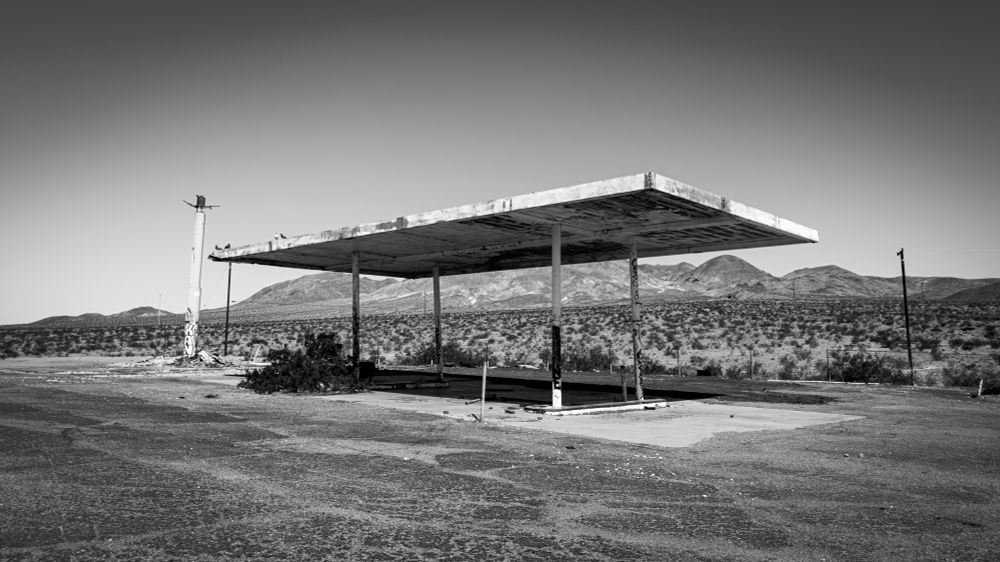 Abandoned gas station in the California desert.