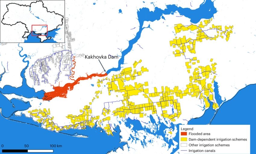 Map showing territory irrigated by Khakovka dam.