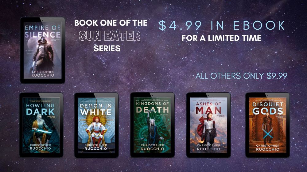 The covers of the Sun Eater series books along with the pricing details outlined in the attached post.