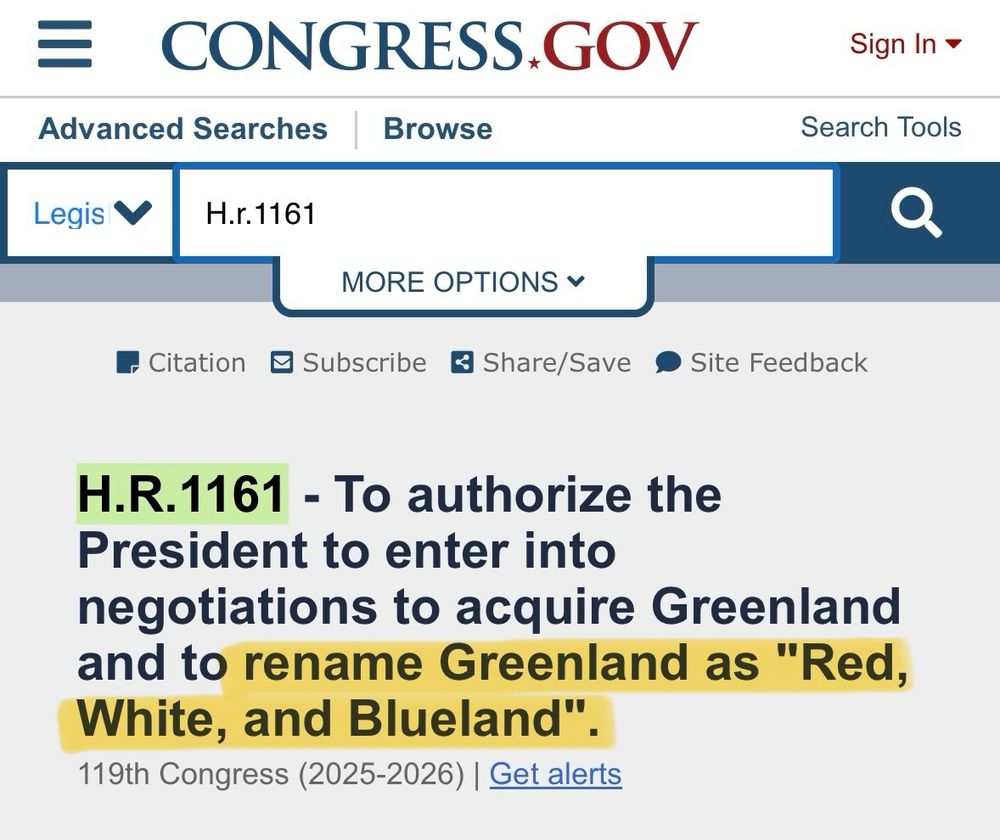 Screenshot of US bill introduced to acquire Greenland and rename it “Red, White, and Blueland”
