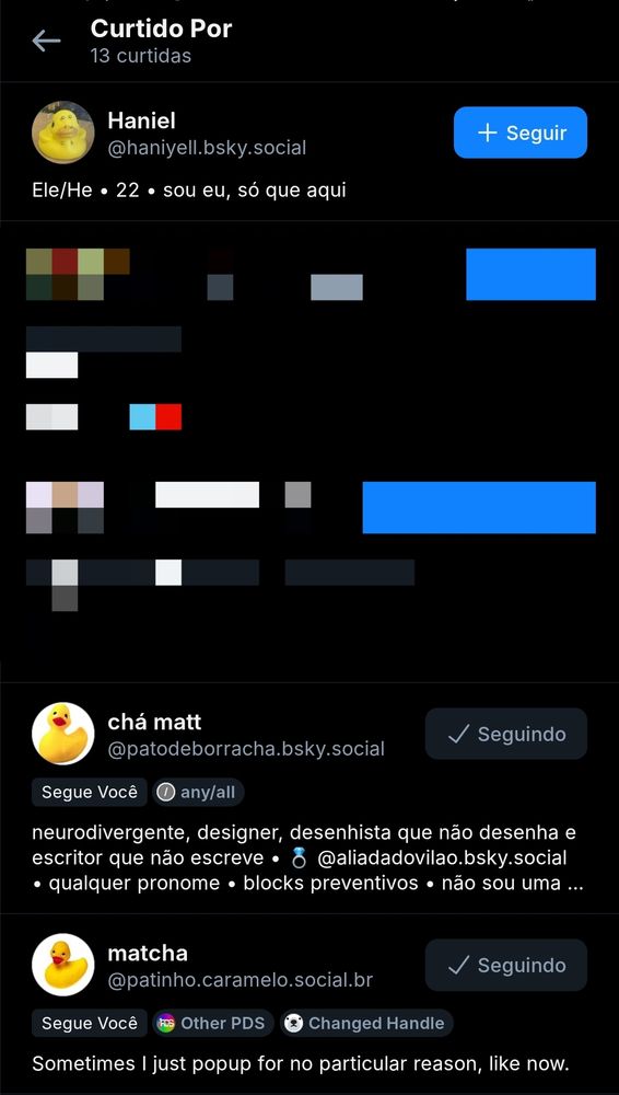 Print do Bluesky
Curtido por 13 curtidas
Haniel @haniyell.bsky.social ícone de pato de borracha amarelo com vários piercings e sobre uma mesa marrom
chá matt @patodeborracha.bsky.social ícone de pato de borracha amarelo e bico vermelho com fundo branco do Windows XP
matcha @patinho.caramelo.social.br ícone de pato de borracha amarelo e bico vermelho com fundo branco num ângulo de cima para baixo
