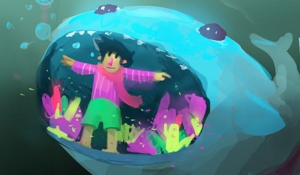 Miho inside of giant fish from SOPA - Tale of the Stolen Potato.