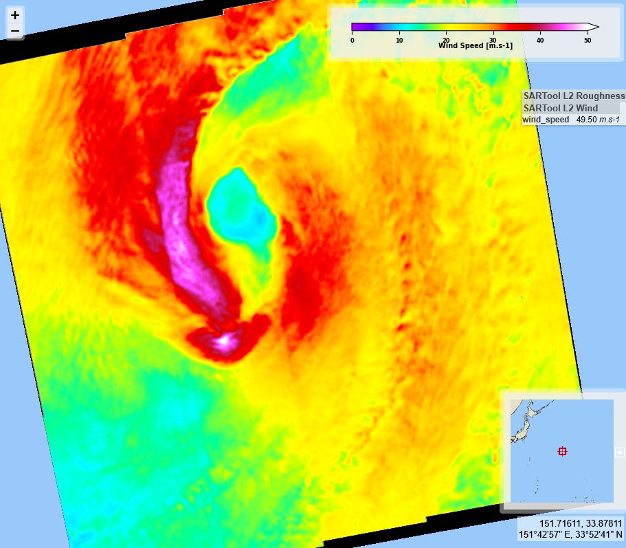 Neoguri winds, on 2025/09/24 7:34, around 50 m/s, by Sentinel-1A