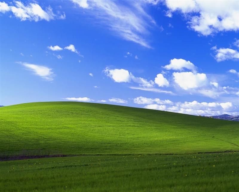 Originally the default wallpaper of Microsoft's Windows XP, this photo shows green rolling hills with a vibrant blue sky and white clouds in the background. Charles O'Rear took the photo in California, USA.