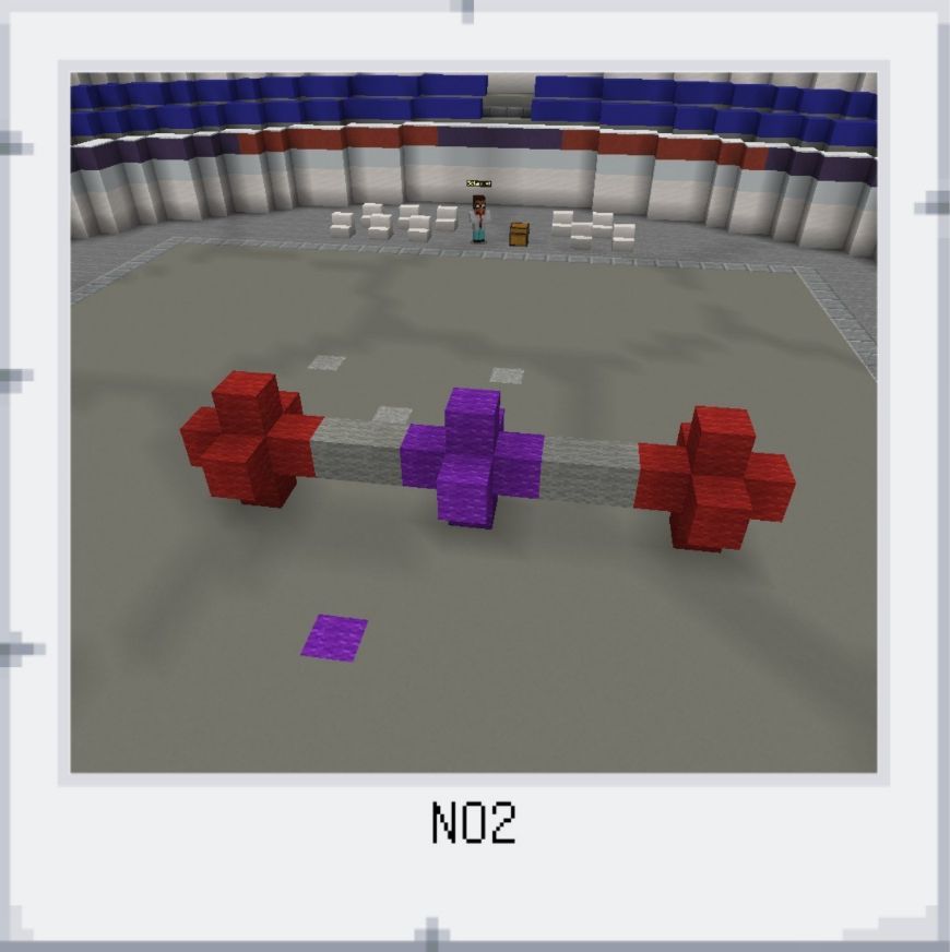 NO2 molecule built in Minecraft Education.