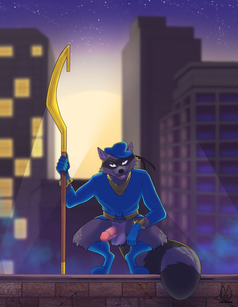 Sly Cooper on a rooftop staring down his next big score, you.