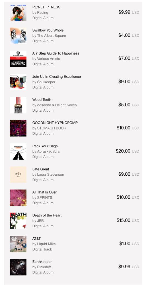 a photo of a bunch of albums in my checkout cart