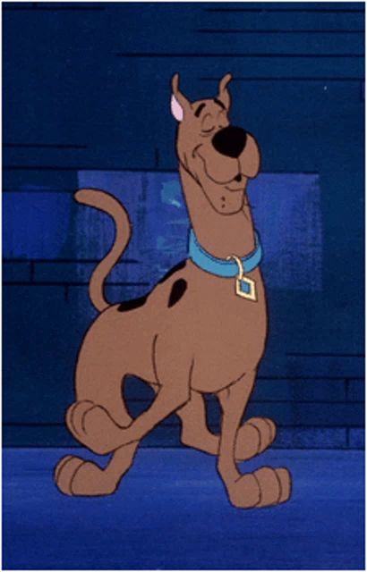 scooby doo wearing a blue collar and a diamond tag