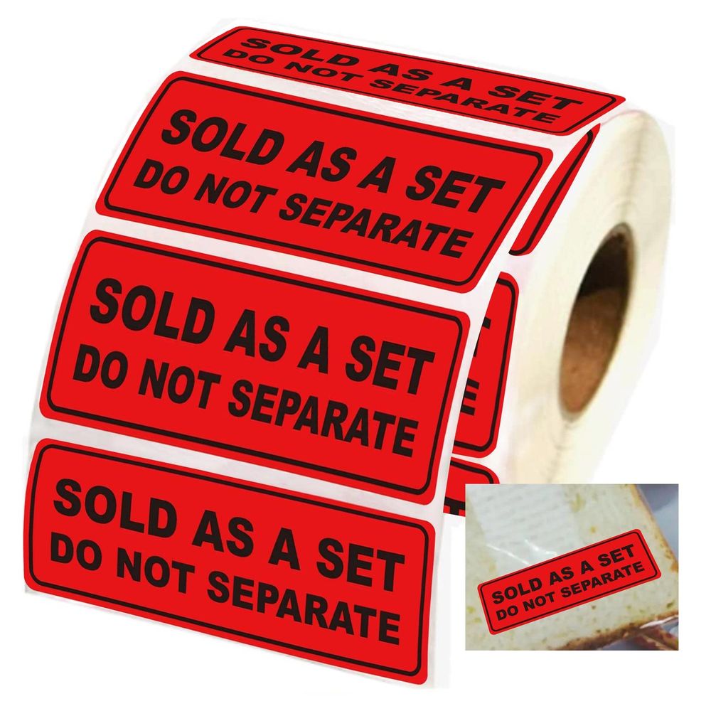 Stickers that say, SOLD AS A SET DO NOT SEPARATE