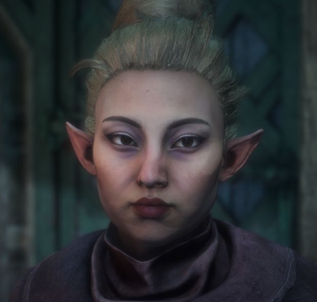 An antivan crow who was raised by her qunari uncle, who himself was raised by the Dalish

She had a husband, he went to war, he died. She tried her best. She joined the crows after that, for the ability to do good before tradegy happens...
Her favorite thing to do is cooking, her favorite method of killing, is poison...
Baby girl