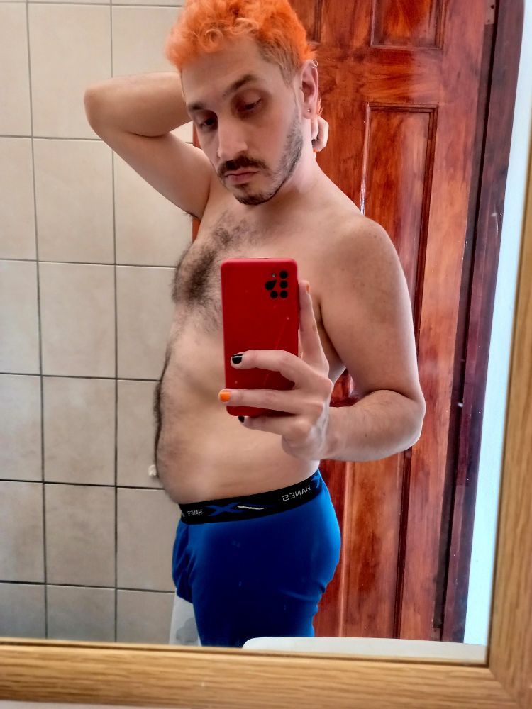 Selfie standing in front of the mirror, in blue boxer shorts part 1