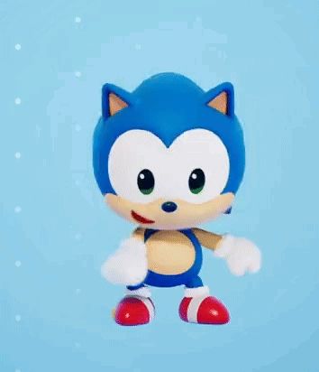 a cartoon sonic the hedgehog is standing in front of a blue background .