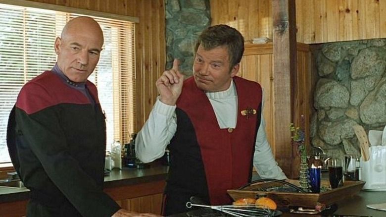 Kirk and Picard stood in Kirk's Kitchen in Generations, Kirk is pointing up about to gesture at his toaster.