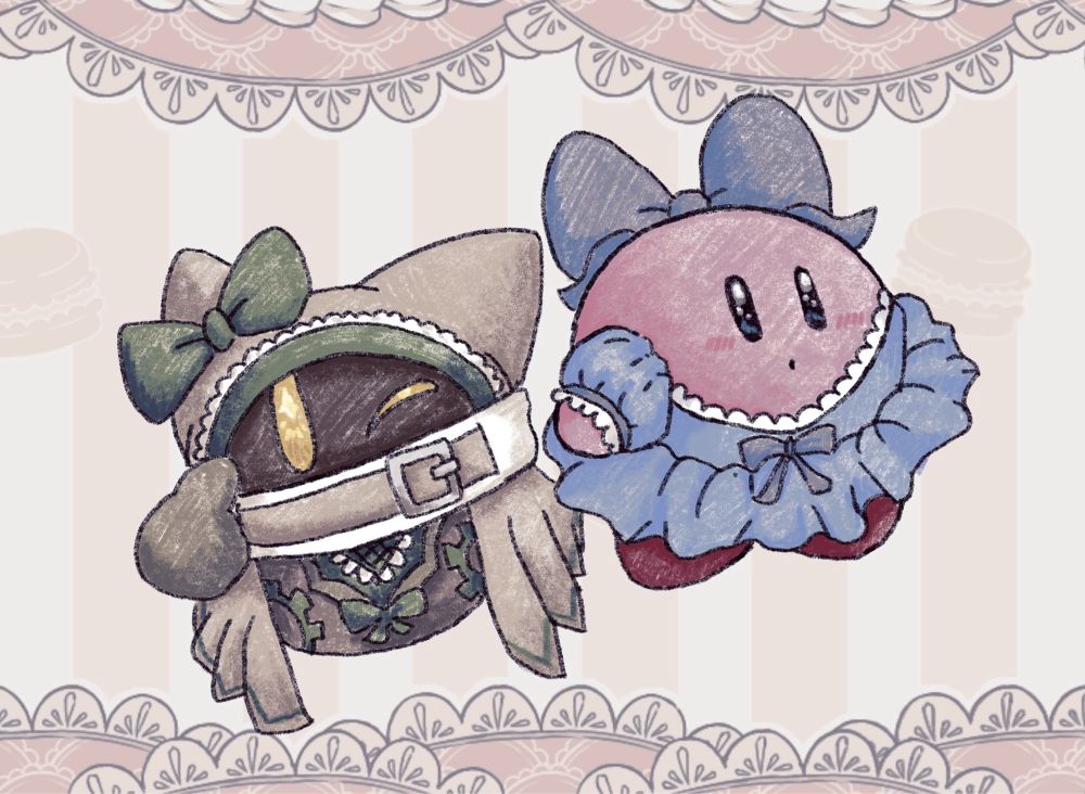 フリフリな服着たカービィとマホロアのファンアート