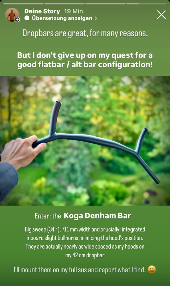 Instastory showing my just aquired Koga Denham Bar.