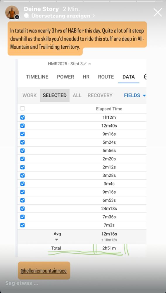 Summary of the intervals of stint 3