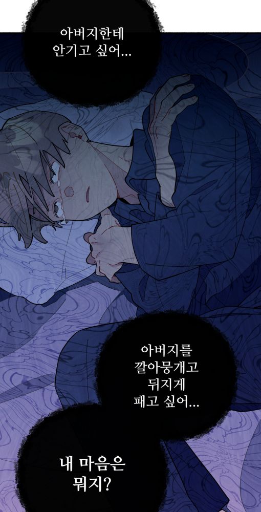 봄툰에서 연재 중인 BL 웹툰 "원룸조교님" 56화 중 일부.

주인공 우진형이 눈물을 흘리며 두 팔로 자신을 껴안고 침대에 누워 생각하고 있다.

'아버지에게 안기고 싶어…'
'아버지를 깔아뭉개고 뒤지게 패고 싶어…'
'내 마음은 뭐지?'