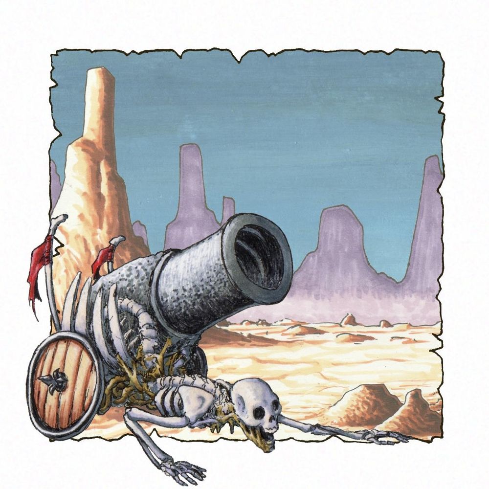 Crawling skully with a wheeled cannon on his back