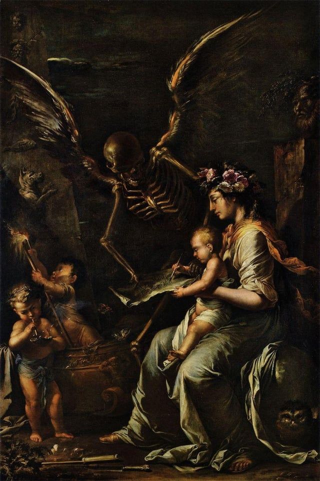 Skully angel of death swoops down on a mother and her baby