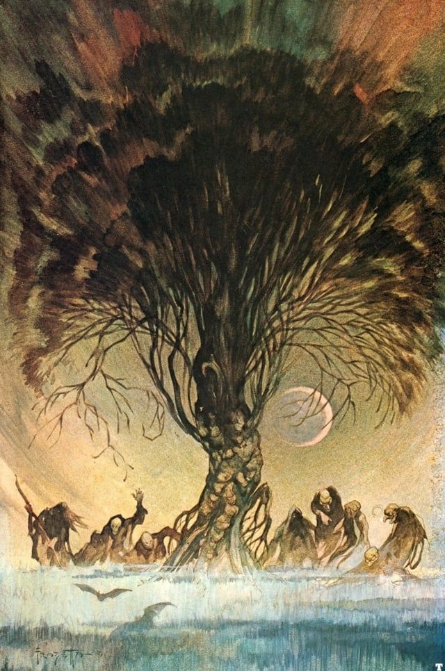 Tribal people under a large tree