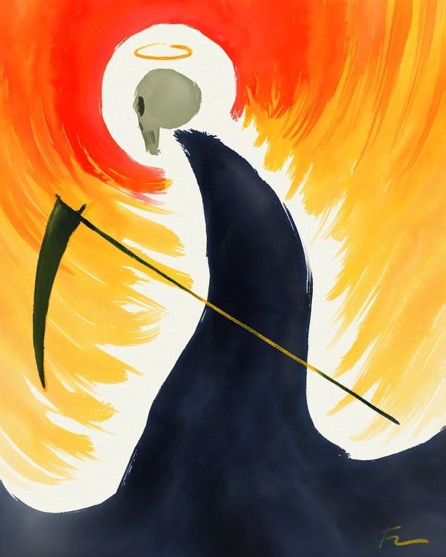 Reaper skully with scythe and halo